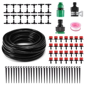 Kit d’irrigation goutte à goutte 82 ft – système d’arrosage de jardin, tuyau ¼″ avec buse atomisante