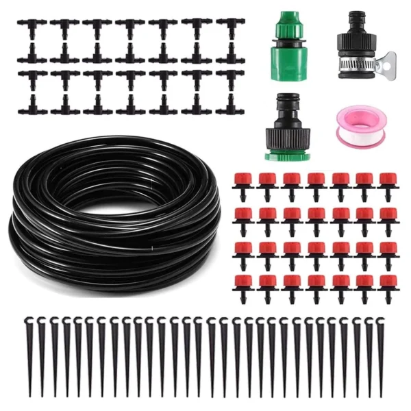 Kit d’irrigation goutte à goutte 82 ft – système d’arrosage de jardin, tuyau ¼″ avec buse atomisante