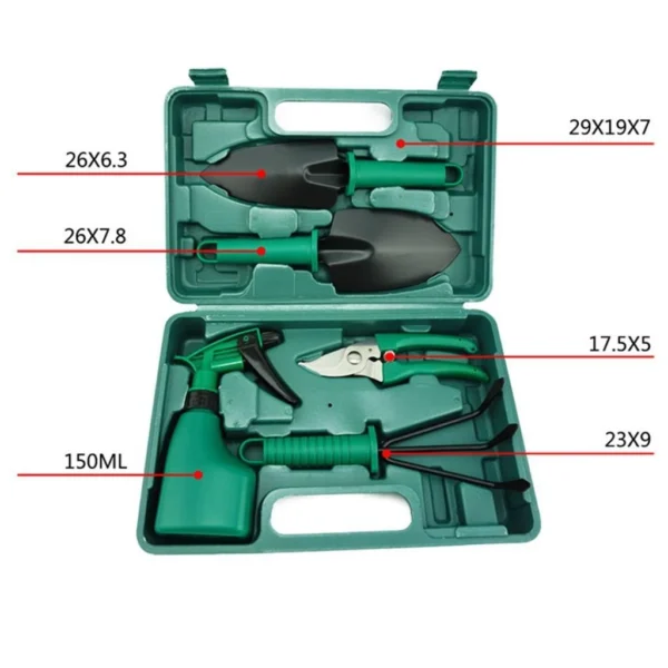 Kit de Jardinage 5 Pièces – Pelle, Râteau, Sécateur, Pulvérisateur – Outils Antirouille avec Poignées Confort - Image 2