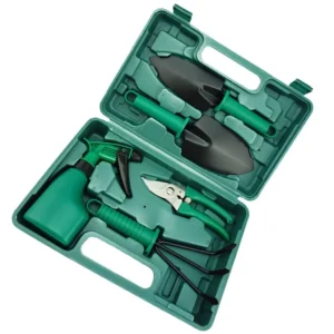 Kit de Jardinage 5 Pièces – Pelle, Râteau, Sécateur, Pulvérisateur – Outils Antirouille avec Poignées Confort