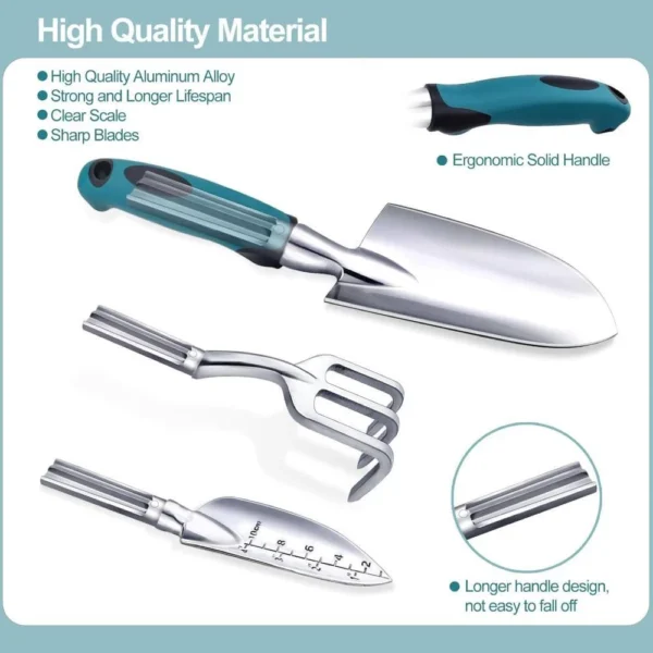 Kit de 7 Outils de Jardin + Gants et Sac – Alliage d’Aluminium Antirouille, Poignées Ergonomiques - Image 7