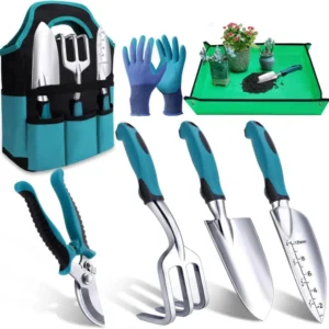 Kit de 7 Outils de Jardin + Gants et Sac – Alliage d’Aluminium Antirouille, Poignées Ergonomiques